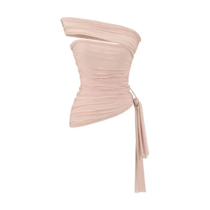 The Ethereal Edge: Asymmetrical Mesh Bell-Sleeve Top