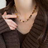 Maillard Natural Stone Beads Necklace Caramel Temperament Sweater Chain Light Luxury High-end Neck Chain For Women Girls Jewelry