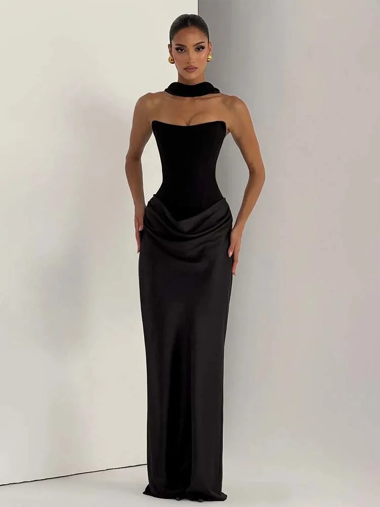 Townlike Patchwork Slim Bodycon Maxi Long Dress Women 2026 Spring Summer Dress Ribbon Evening Nightclub Sexy Party Dresses