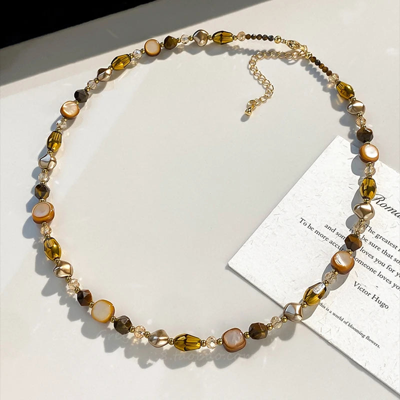 Maillard Natural Stone Beads Necklace Caramel Temperament Sweater Chain Light Luxury High-end Neck Chain For Women Girls Jewelry