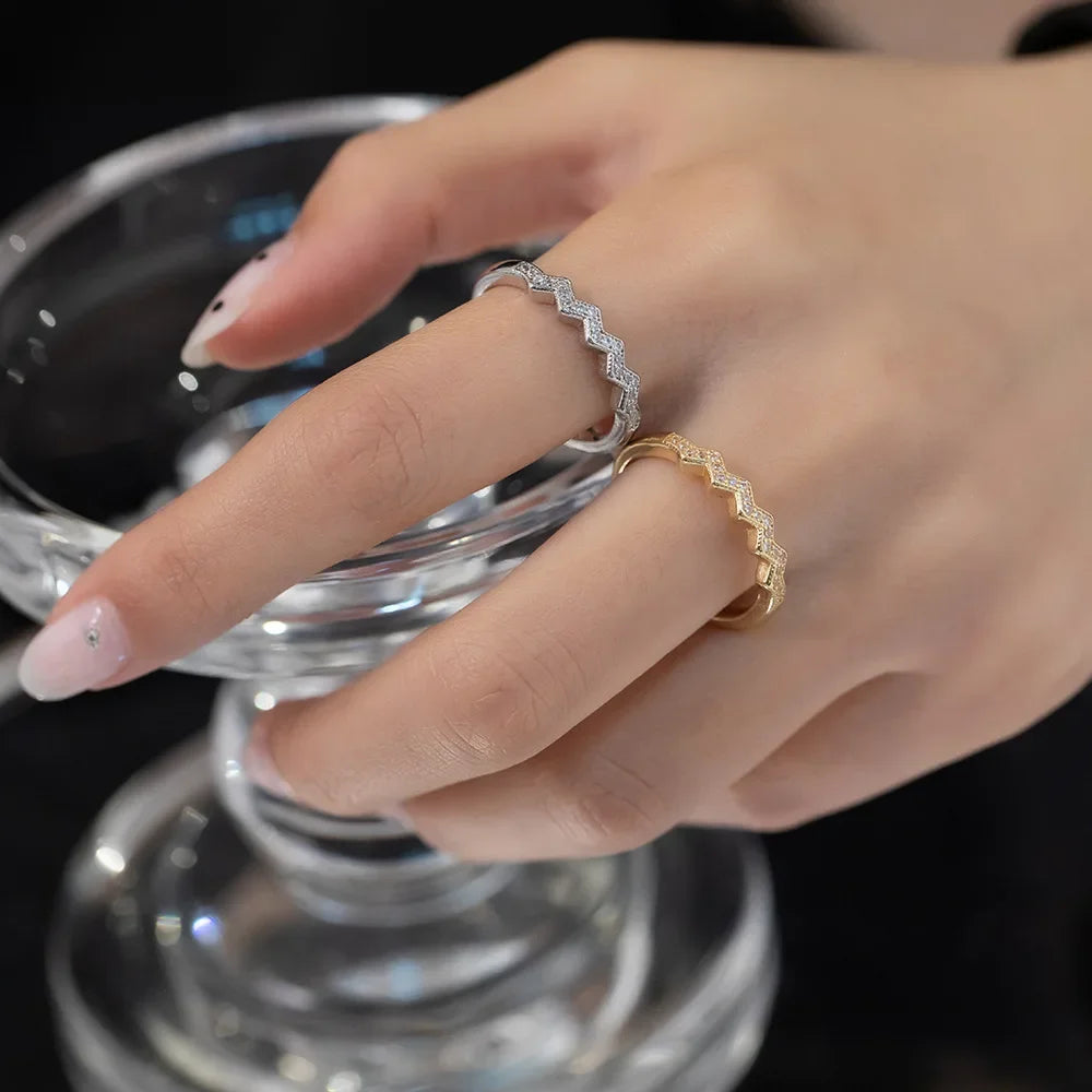 Gold Plated Stainless Steel Crystal Crown Ring for Women Luxury 2-Tone Jewelry Accessory Girls Fashion Ring