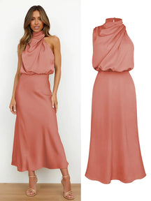 Elegant Silk Satin Sleeveless Evening Dress