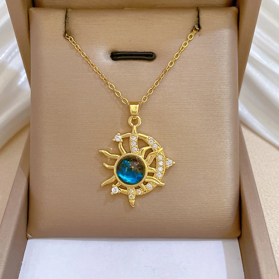 Celestial Elegance: Gold Planet & Moon Necklace