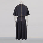 The Architectural Duo: Cape-Style Collar & Pleated Denim Ensemble