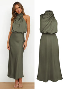 Elegant Silk Satin Sleeveless Evening Dress