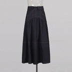 The Architectural Duo: Cape-Style Collar & Pleated Denim Ensemble