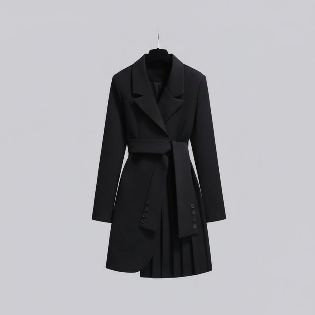 Nicemix Fashion Black Formal Suit Dress for Women Autumn New High end Long Sleeve Lace up Waist Slimming A-line Midi Dress