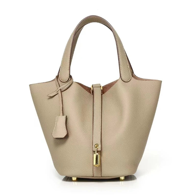 New Leather Luxury Handbag, High-end Soft Leather Bucket Bag, Cowhide Portable Gift Bag, Commuting Versatile Women's Bag