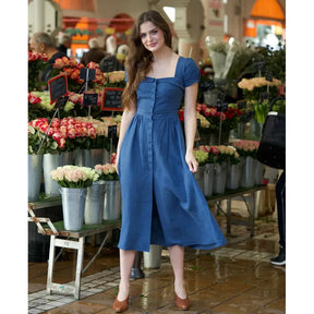 Ele Vintage Pure Linen Dr Square Collar ort Sve Chinese French Sle Women's Summer Thiened Mid-Waist Gown