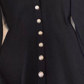 French V-neck Knitted Dress Autumn/Winter Women's High End Ruffled Edge A-Line Short Dress Elegant Splicing Long Sleeve Dress