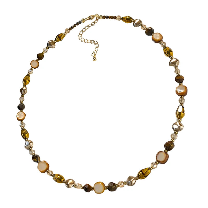 Maillard Natural Stone Beads Necklace Caramel Temperament Sweater Chain Light Luxury High-end Neck Chain For Women Girls Jewelry
