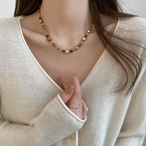 Maillard Natural Stone Beads Necklace Caramel Temperament Sweater Chain Light Luxury High-end Neck Chain For Women Girls Jewelry