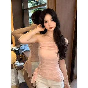 The Ethereal Edge: Asymmetrical Mesh Bell-Sleeve Top