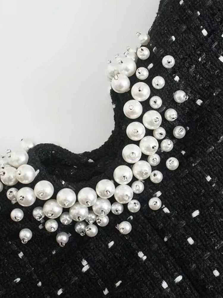 The Pearl Noir: Vintage-Inspired Hollow-Out Mini Dress