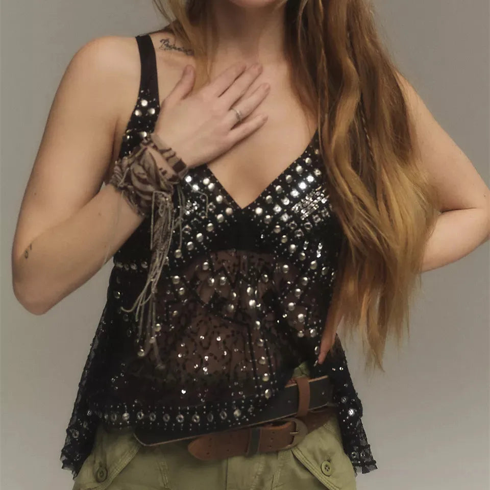 Elegance Unleashed: The Ultimate Sequin Mesh Cami