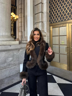 Elegant Faux Fur V-Neck Jacket