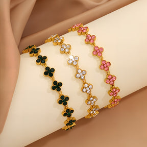 1pc Pulseira Elegante de Aço Inoxidável - Design Floral Trevo de Quatro Folhas com Corrente Verde e Tom Dourado, Compatível para Uso Diário, Festas ou Formais - Presente Perfeito de Aniversário/Aniversário para Ele - Joia Masculina para o Ano Todo, Acessório Estiloso, Artesanato Fino, Moda para Amantes da Estética