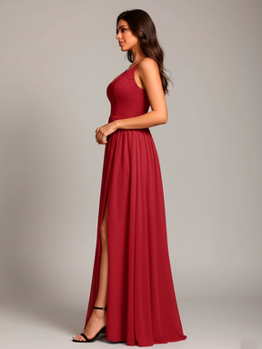 Dark Purple Glamorous Evening Dress with High Slit