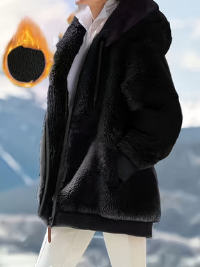 Tamanho Grande - Tamanho Grande - Tamanho Grande - Casaco Elegante com Capuz para Mulheres de Tamanho Grande - Casaco Macio de Manga Comprida com Fecho de Correr e Bolsos, Lavável na Máquina, Cor Lisa, Estilo Casual