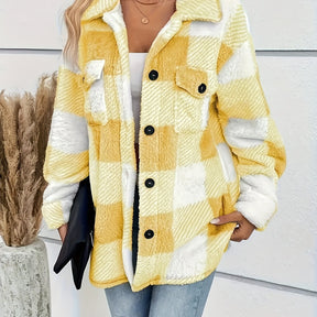 Elegant Plush Winter Jacket - Chic Plaid Design