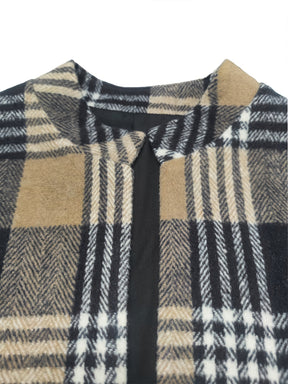 Casaco de Capa com Capuz de Xadrez Elegante para Mulheres - Padrão de Xadrez Preto e Branco, Manga Longa, Abotoamento Frontal, Roupa de Outono/Inverno com Bolsos, Estilo Casual Chic, Casaco de Inverno, Jaqueta de Mulher para Outono