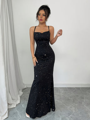 Vestido Elegante de Sereia para Mulheres com Alça nas Costas e Costas Cruzadas - Vestido de Cauda de Sereia com Zíper Exposto, Manga Curta e Cor Sólida Brilante para Casamentos na Praia, Formaturas, Festas - Vestido Formal de Primavera/Verão Lavável na Máquina