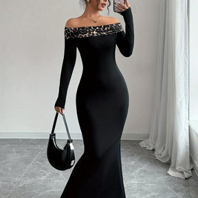 Chic Off-Shoulder Leopard Print Dress - Elegant & Versatile