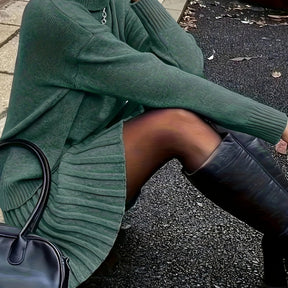 Sophisticated High-Neck Sweater & Skirt Set - Autumn Chic