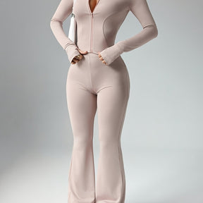 Chic Spring/Summer Women's Set: Zipper Jacket & Flare Pants