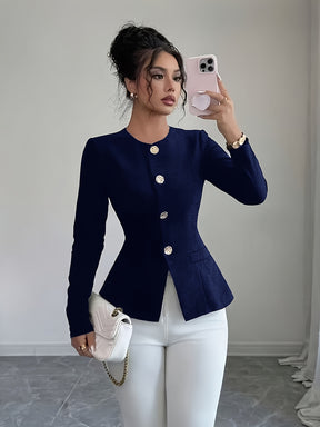 Fashion Long Sleeve Waist-Tightening Jacket with Golden Button Decoration, Versatile for Daily Wear, Spring and Summer