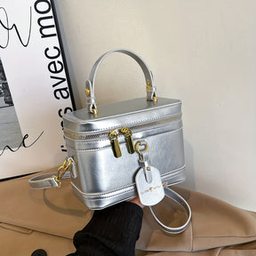 Mala de ombro feminina com alça removível - Bolsa de mão com fecho de correr, bolsa de maquilhagem com fecho de correr dourado e alça removível - Caixa de armazenamento de cosméticos portátil para, feita de material sintético durável, para batons e ferramentas de beleza, com design de pega resistente.