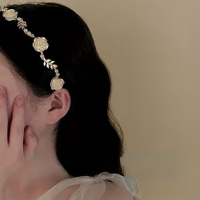 1pc Elegante Faixa de Cabelo Rosa & Pérola Falsa - Acessório de Cabelo Estilo Vintage Francês para Mulheres, Rosas Vermelhas com Detalhes Dourados, Perfeito para Uso Diário, Acessórios de Cabelo para Mulheres