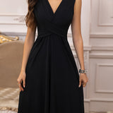 Chic V-Neck Midi Dress – Elevate Your Elegance