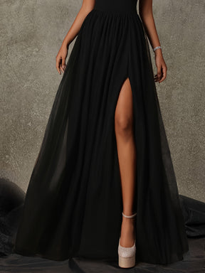 1 Peça Vestido de Noite Elegante Sereia para Mulheres - Vestido Longo Formal com Silhueta A-Line e Cauda de Sereia, Vestido de Festa de Casamento, Prom, Lavável à Mão, Cintura Ajustada e Alongada para Gala, Concerto, Cerimônia de Premiação