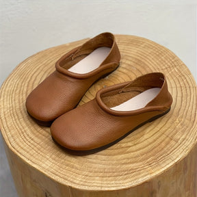 Chinelos Mocassim Retrô Femininos - Sapatilhas Marrons de Bico Redondo com Sola de Borracha Macia, Para Todas as Estações/Exterior, Fácil de Limpar e Lavável à Mão - Botinhas Baixas Amigáveis para Avós e Idosos