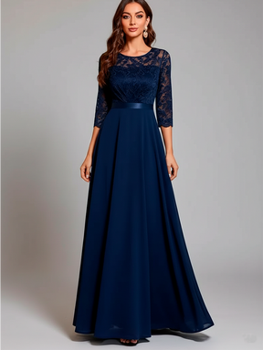 Chiffon Elegance: Exquisite Lace Evening Gown