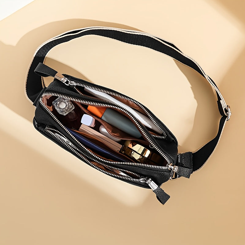 Bolsa Transversal de Couro Genuíno para Mulheres - Grande Capacidade, Alça Ajustável, Fecho de Zíper, Cor Sólida (Caqui/Marrom Claro/Branco/Preto) - Forrada em Poliéster & Acabamento com Bordas Oleadas para Durabilidade - Uso Versátil Diário e Ocasiões Especiais, Bolsa Segura para Viagem, Acessório Elegante, Acabamento Resistente, Bolsa Casual, Estilo Clássico, Costuras de Alta Qualidade, Bolsa Espaçosa, Estilosa