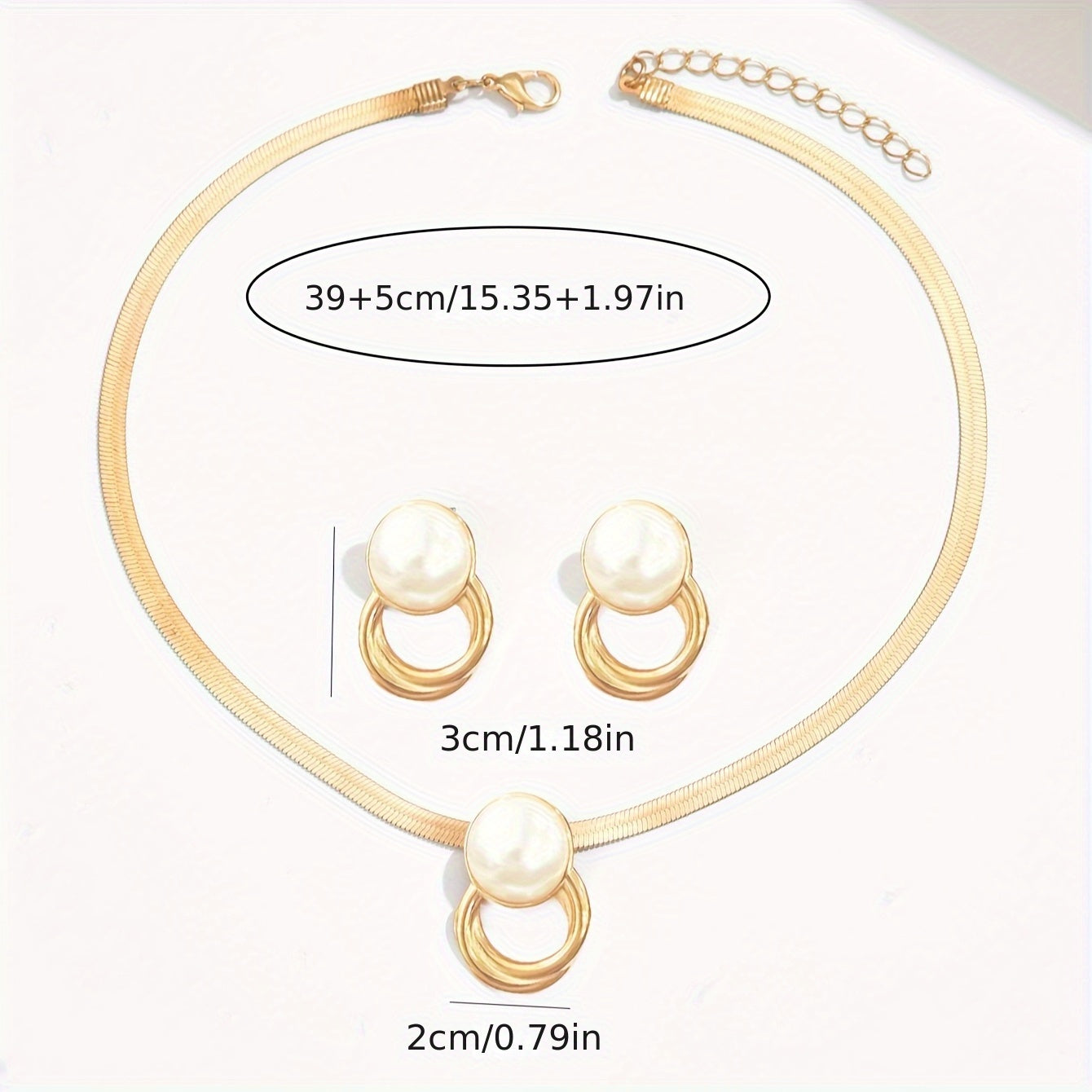 LXALRY Conjunto de Joias Femininas com Pérolas Imitação 3 Peças - Colar de Corrente Cobra Dourada e Brincos Argola com Pérola Branca Falsa, Pulseira Elegante com Pingente Estilo Colar Choker, Presente Versátil para Casamentos, Festas e Dia a Dia