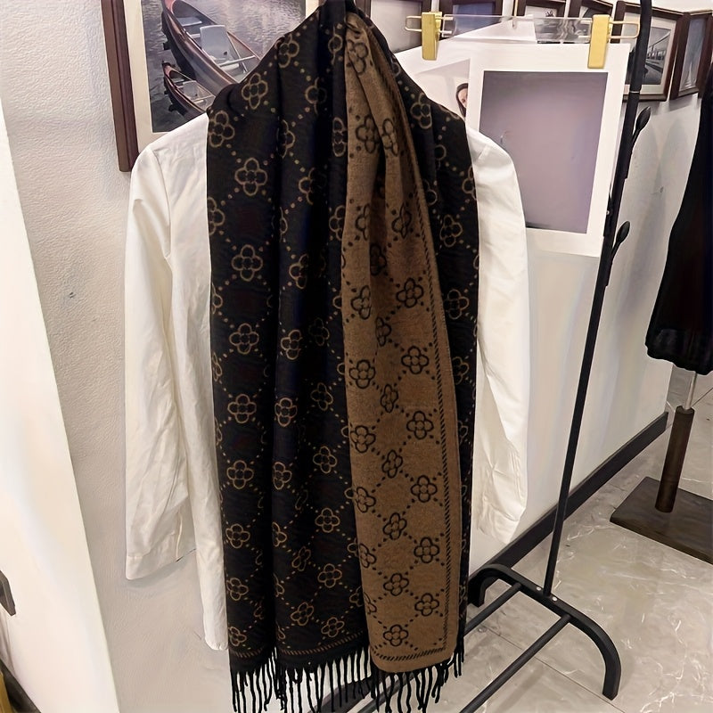 Cachecol de Luxo Imitação Caxemira para Mulher - Elegante Envolvimento de Xaile de Dupla Face, Acessório de Inverno Macio e Quente para Looks Formais e Diários - Cachecol de Moda Sofisticado para Clima Frio em Preto e Cinzento, Envolvimento de Pescoço Versátil, Tecido Jacquard, Tecido Premium