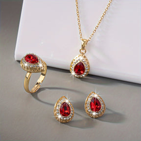 Um conjunto de acessórios de casamento com brincos de pérolas de pedras preciosas minimalistas, luxuosos e elegantes, um colar e um anel, adequados para mulheres em feriados, aniversários, encontros, bailes, banquetes, casamentos, festas, férias, compras e negócios.