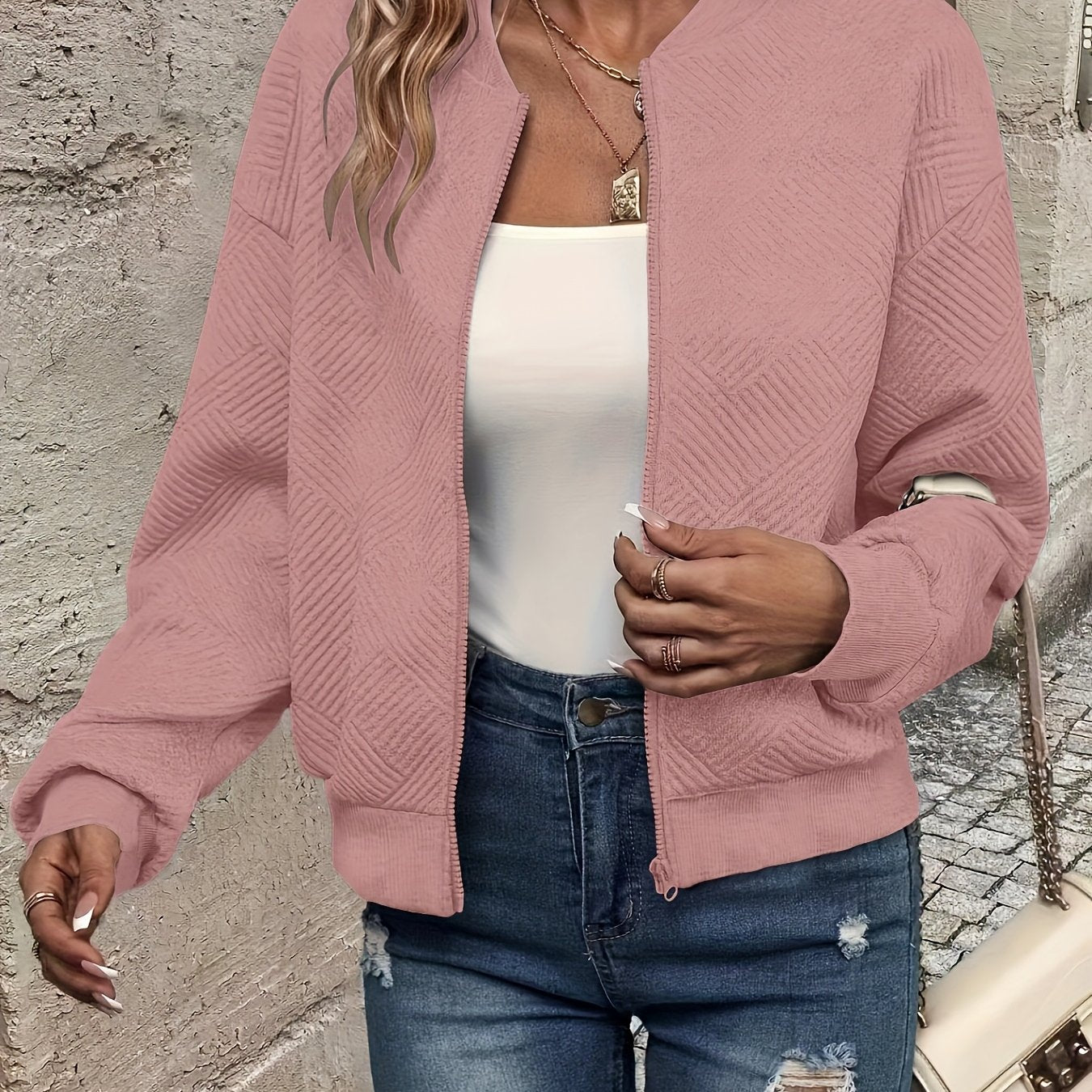 Chic Green Textured Zip Jacket for Women