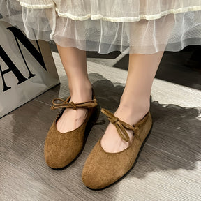 Ballets Retro Mary Jane Femininos - Corte Baixo, Slip-On com Atacadores, Sola EVA Ultra Suave e Biqueira Redonda - Castanho/ - Calçado Versátil, Confortável para Todas as Estações, Design Elegante, Para Amantes da Moda