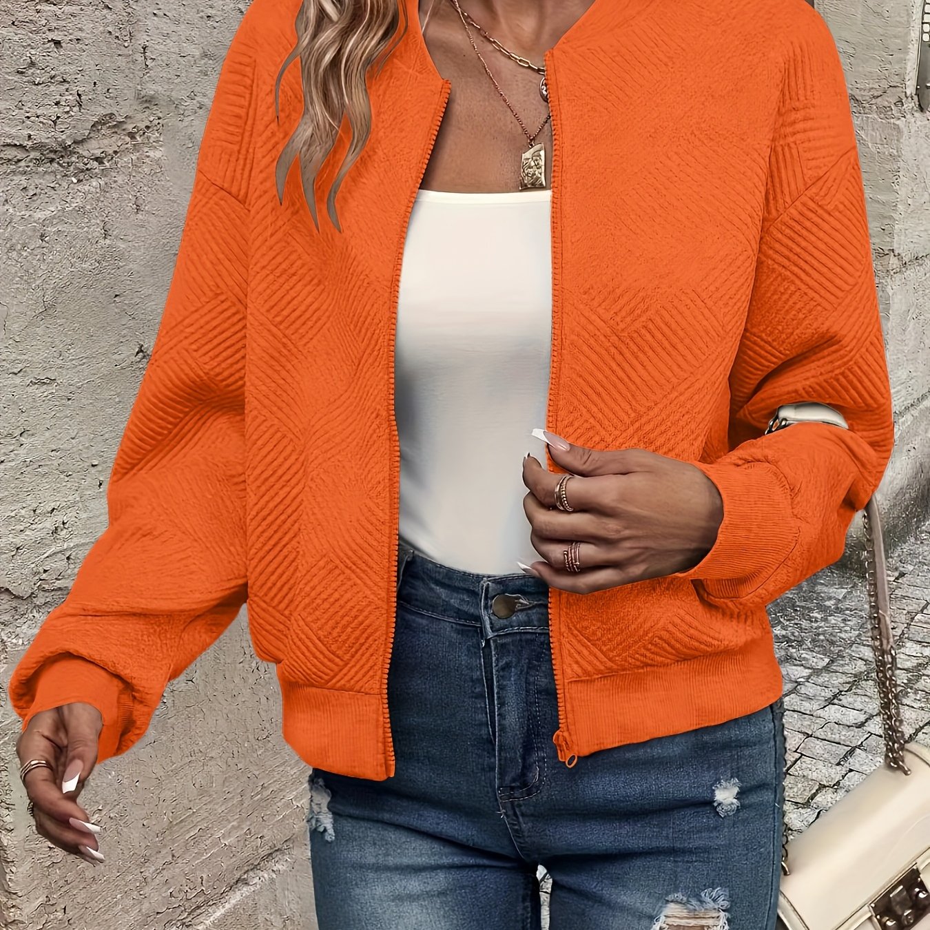 Chic Green Textured Zip Jacket for Women