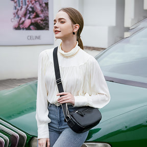 Bolsa Transversal de Couro Genuíno para Mulheres - Grande Capacidade, Alça Ajustável, Fecho de Zíper, Cor Sólida (Caqui/Marrom Claro/Branco/Preto) - Forrada em Poliéster & Acabamento com Bordas Oleadas para Durabilidade - Uso Versátil Diário e Ocasiões Especiais, Bolsa Segura para Viagem, Acessório Elegante, Acabamento Resistente, Bolsa Casual, Estilo Clássico, Costuras de Alta Qualidade, Bolsa Espaçosa, Estilosa