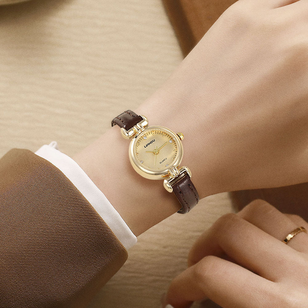 Relógio de Pulso Vintage Feminino, Mostrador Pequeno Redondo com Strass Elegante e Sofisticado para Uso Diário e Presentes Festivos, Relógio Antigo Para Mulheres, Com Bracelete Masculina ou Unissexo