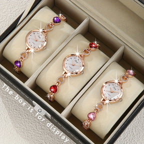 Conjunto de 3 relógios de pulso elegantes para mulheres - Movimento de quartzo, caixa e pulseira em liga, mostrador redondo com acentos de pedras falsas coloridas - Presente perfeito para o Dia da Mãe, aniversários, aniversários, conjunto de relógios de pulso, acessório de aniversário, design sofisticado, relógio durável