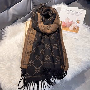 Cachecol de Luxo Imitação Caxemira para Mulher - Elegante Envolvimento de Xaile de Dupla Face, Acessório de Inverno Macio e Quente para Looks Formais e Diários - Cachecol de Moda Sofisticado para Clima Frio em Preto e Cinzento, Envolvimento de Pescoço Versátil, Tecido Jacquard, Tecido Premium