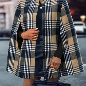 Chic Plaid Hooded Cape Coat for Women