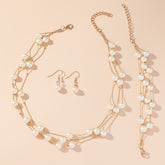 4 Peças Conjunto de Joias Elegante Vintage com Pérola Imitação - Colar Multicamadas, Brincos e Pulseira em Perelecação Dourada KC Espaçadores Ouro Banhado Presente Luxuoso para Casamento, Aniversário, Festa Acessível