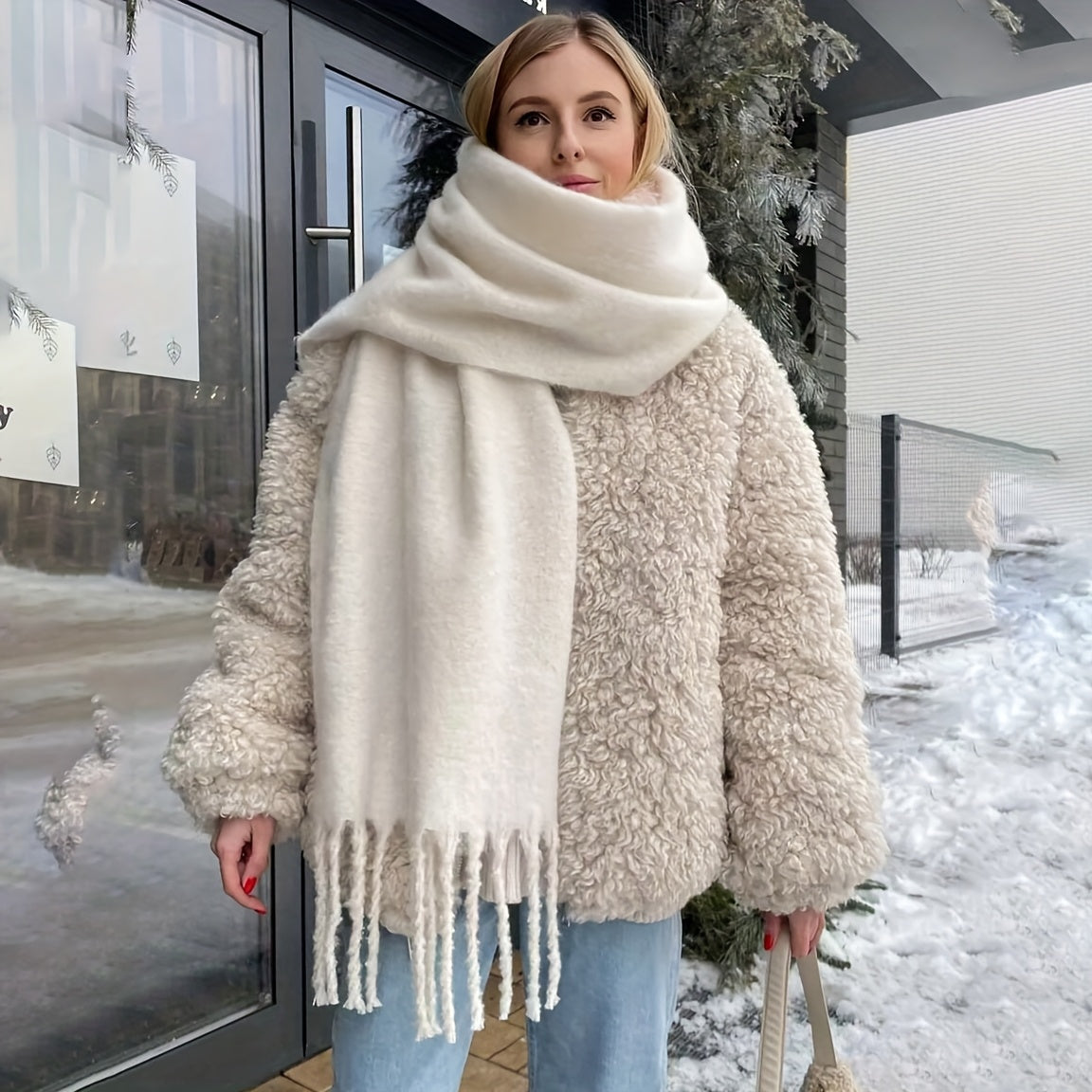 MOFOROCO Cachecol de Inverno Luxuoso e Macio com Textura Semelhante a Crina de Cavalo - Colar Quente Estilo Boêmio, Tecido Macio Semelhante a Crina de Cavalo (Sem Penas), Envoltório Lavável à Máquina para Presente de Natal/Dia dos Namorados, Acessório Elegante para Aquecer o Pescoço (Cores Sólidas)